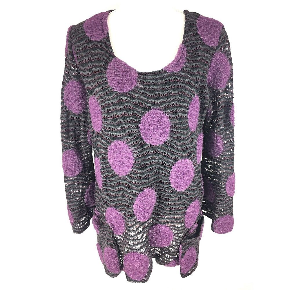 Eva Tralala Paris Pointelle Textural Circle Tunic Wool Blend Sweater Top Pocket